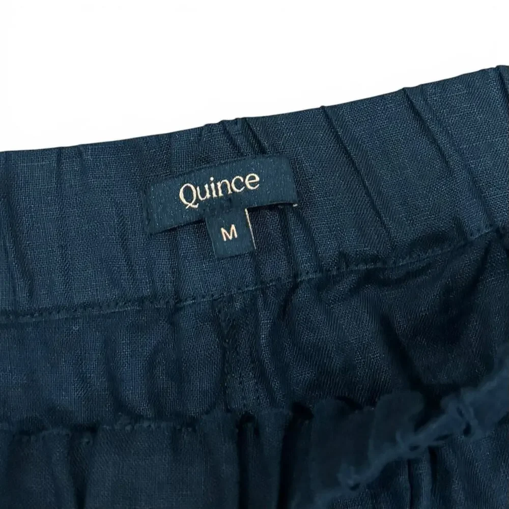 Quince European 100% Linen Pants Lagenlook Relaxed Elastic Waist Black Women M